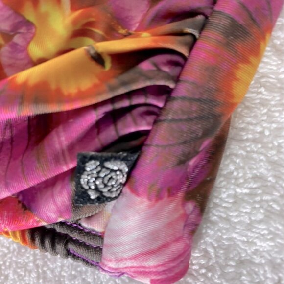 5/$25 La Vie En Rose Aqua Pink Orange Floral Print Bikini Top M - Picture 8 of 8